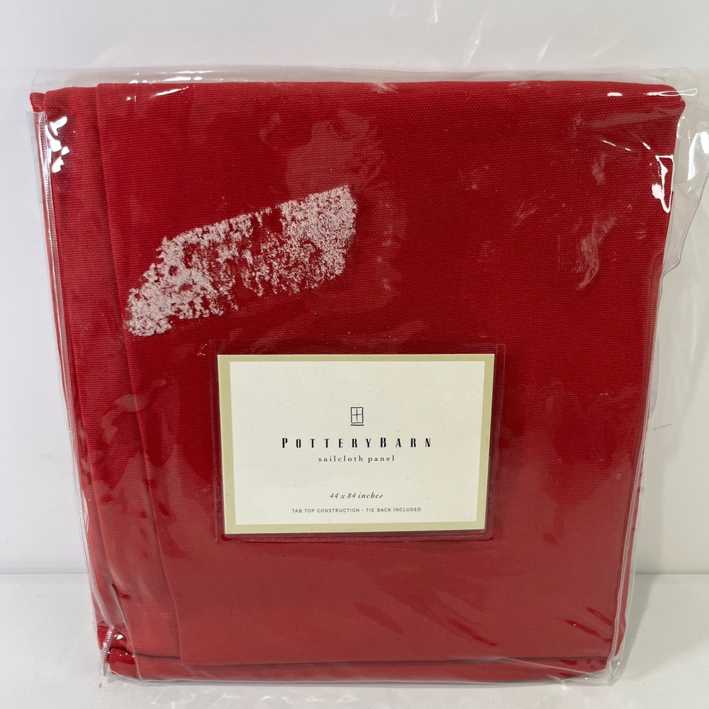 Vtg Pottery Barn Sailcloth Panel Red 44x84 Tab Top Cotton Window Curtain NEW